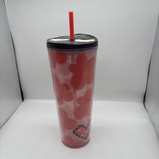 STARBUCKS Valentines Day Silicone Straw Pink Heart and Floral 24 Oz Cup NWOT picture