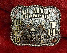 All Around Champion RODEO TROPHY CHAMPION BUCKLE☆Cedar Rapids Iowa☆1990☆RARE☆112 picture