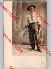c1910 Cowboy Man Holding Lasso Rope Western BOULDER Colorado CO RPPC Real Photo picture