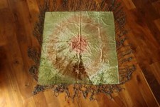 Rare Edwardian Era Batik Silk Velvet Silk Fringe Table Cloth 46
