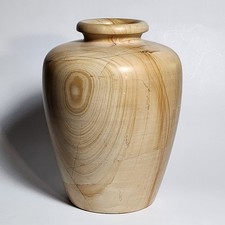 Vintage Teakwood Marble Vase Pakistan Natural Stone Wood Veins Heavy picture