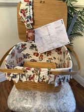 Longaberger 1999 Large Market Basket, Liner, Handle Tie, Wooden lid & Protector picture
