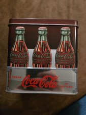 Vintage Coca cola tin, brown, coke bottles, silver handle picture