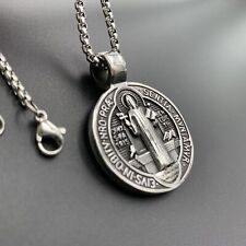 Crucifix Cross Exorcism Saint St Benedict Medal Necklace Pendant Stainless Steel picture