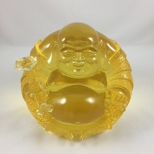 Amber Liuli Crystal Laughing Buddha Statue: Maitreya Fortune Feng Shui Ornament picture