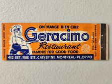 Geracimo Restaurant Montreal Canada Full Length Matchbook Cover. picture