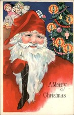 Art Deco Santa Claus and Christmas tree Illustrated c1910s Vintage Postcard bhn picture