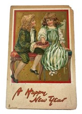 Vintage 1910s Holiday Postcard ~ A Happy New Year, Victorian Children, Tuck's picture