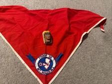BSA Vintage Boy Scout Hand Carved Indian Chief Neckerchief Slide 1950s W/tie picture