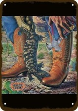 1982 NOCONA BOOTS Cowboy vs. Lizard Vintage Look DECORATIVE REPLICA METAL SIGN picture