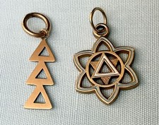 2 Vintage 1940s-50s Tri Delta Delta Delta Sorority Charm Gold Triangles, Star picture