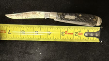 Vtg 1978 Parker Frost Schrade USA Mink Trapper 1978-4 Green Bone Pocket Knife picture