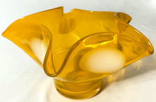 Unique Vintage Blenko Style Mid- Century Yellow & White Circles Art Glass Bowl picture