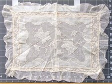 Antique Daffodil Boudoir Pillow Sham Cover Case Ivory Net Lace Ruffle picture