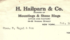 1932 H. HAILPARN & CO MOUNTINGS & STONE RINGS STATEMENT BILLHEAD Z7015 picture