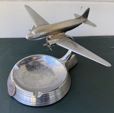 Vintage Pastushin Northeast Airlines DC-3 Chrome Desk Model Airplane Ashtray picture