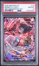 2025 ONE PIECE JAPANESE 3RD ANNIVERSARY SET #119 MONKEY D. LUFFY PSA 10 picture