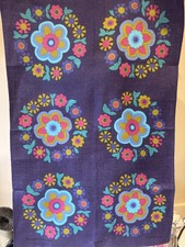 Vintage 1970s Flower Power Pure Irish Linen T-towel Tea Towel Great Condition picture