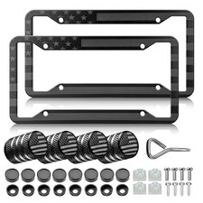 Black American Flag License Plate Frames  2 Pack Patriotic US Flag Aluminum M... picture
