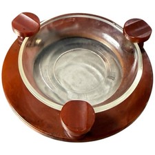 Vintage 1930s 40s Butterscotch Amber Footed Bakelite Ashtray Glass Round Center picture