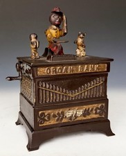 Antique Cat & Dog Organ Grinder Mechanical Bank Coin Bank att. Kyser & Rex (PA) picture