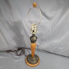 Vintage Table Lamp Brown Wood with Bronzed Metal Scroll Swirl Accents 22