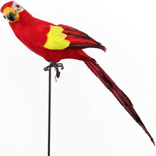 LWINGFLYER Large Red Parrot Figurine 17.8in Lifelike Feathered Bird Decor picture