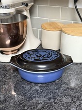 Pyrex #043 Vintage Midnight Bloom Oval Casserole Dish with Lid 1.5Qt picture