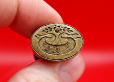 Antique Early 19th Century Brass & Wood Floral Scroll Initials Wax Seal Stamp picture
