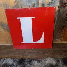 Vintage Antique Red/White Porcelain Sign Letter “L” 24” by 24” Great Condition picture