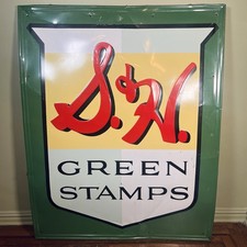 Vintage S&H Green Stamps Metal Embossed Stout Sign #3 47”x58.5