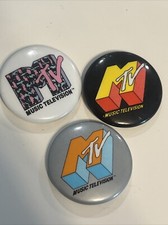 3pc Lot Vintage 1986 MTV Music Television Networks Inc. Pinback Button 1980s picture