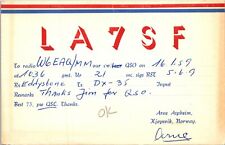 Vtg Ham Radio CB Amateur QSL QSO Card Postcard NORWAY LA7SF KJOPSVIK 1959 picture