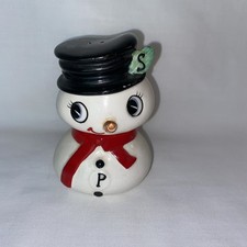 Vintage NAPCO Christmas Ceramic Snowman Stacking S&P Shakers picture