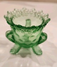 Vintage Degenhart Green Uranium Glass Forget-Me-Not Toothpick Holder UV Glow picture