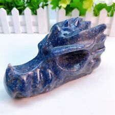 14cm Natural Blue Aventurine Dragon Skull Carved Polished Animal Statue Gift 1pc picture