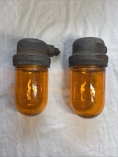 (2) Vintage Crouse-Hinds Industrial Explosion Proof Wall Light Amber Globe 1957 picture