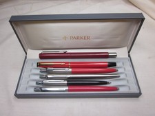 6 vintage PARKER Pens Pen w/ case arrow clip red gold clip chrome black mix lot picture