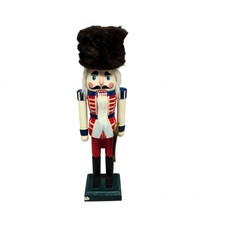 VTG Hand-Painted Wooden Nutcracker Soldier w/ Black Fur Hat Sword German style  picture