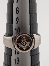 Masonic Ring Silver Tone Mens Freemason Symbol Size 10 Vintage Jewelry picture