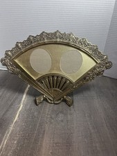 Vintage Ornate Brass Fan Picture Frame Victorian 2-Photo Stand READ picture