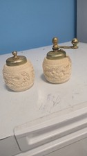 Vintage Italian Carved Faux Ivory Dragon Salt Shaker Pepper Mill Grinder Set picture