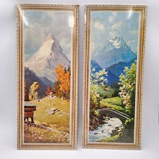 Vintage 1960s Monetti Swiss Alps Framed Prints Pair Donald Art Co Panoramic 10 picture