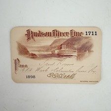 Antique 1898 Hudson River Line Steamboat Annual Pass EE Olcott Sign Scrapbook NY picture