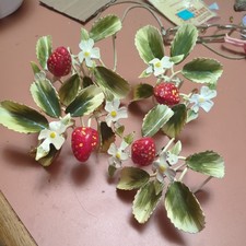 Set of 4 1960's Italian Tole Toleware Napkin Holders Strawberry & White Blossoms picture