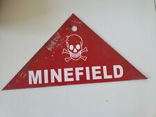 Vintage World War 2 Authentic Metal Minefield Warning Sign Skull Crossbones  picture