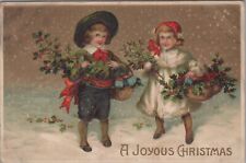 MR ALE 1910s Christmas Postcard Series Couple Carrying Holly Emboss 5735.2 picture