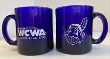 Lot Of 2 Cleveland Indian’s Blue Glass Coffee Mug Promo WCWA AM 1230 Made In USA picture