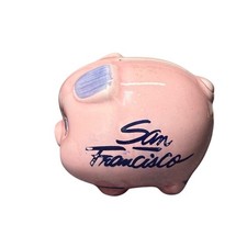 Vintage San Francisco Ceramic Piggy Bank Pink Blue Floral Souvenir 4.5 Inch picture