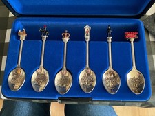 Set 6 WAPW UK Silver Plated Souvenir Spoons Enamel 3-D London Landmarks w Box picture